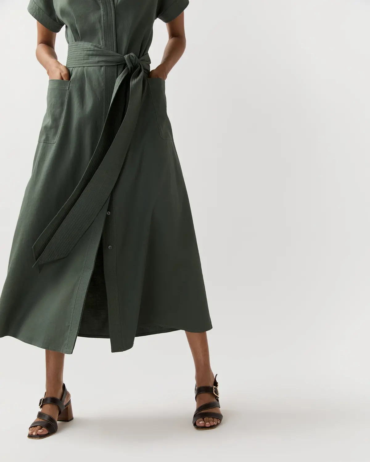 Lianna Dress In Olive Stretch Cotolino 3
