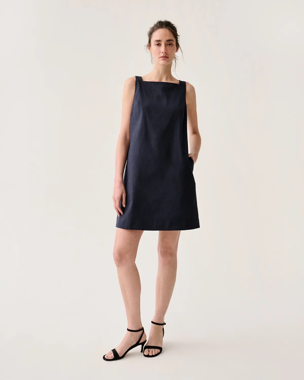 Madelyn Dress In Navy Stretch Cotolino 1