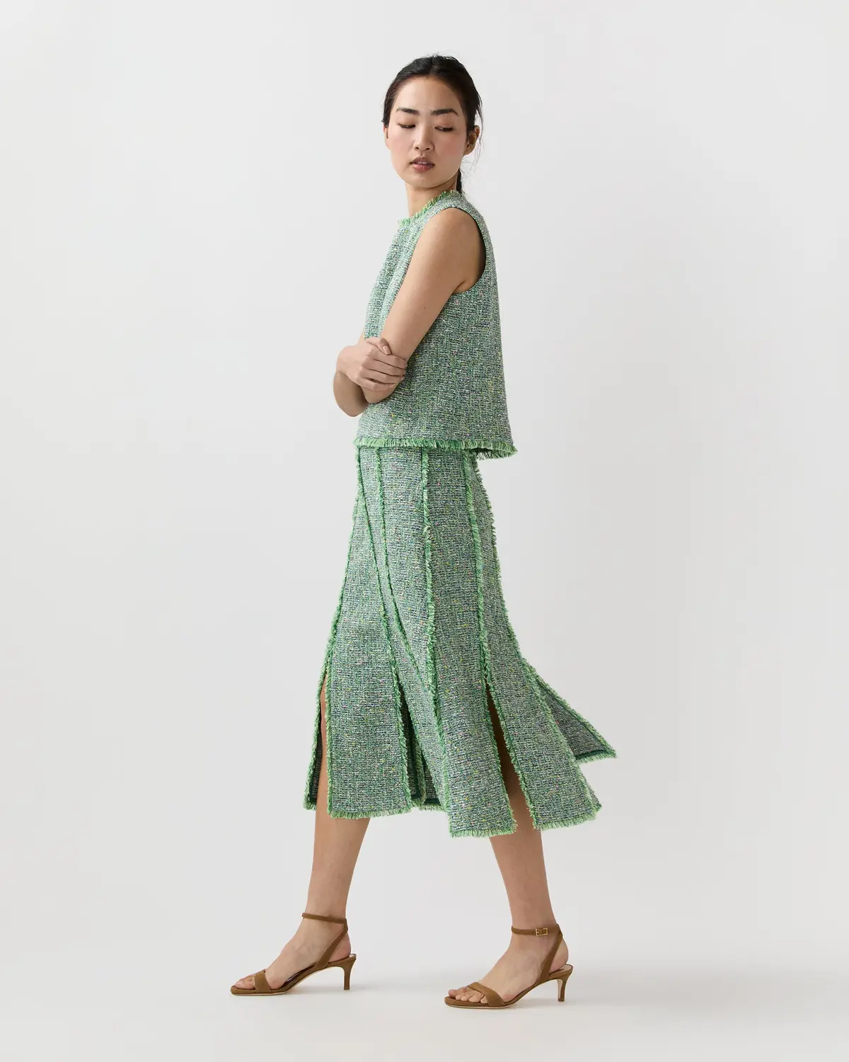 Kyle Skirt In Grass/Multi Speckled Tweed 1