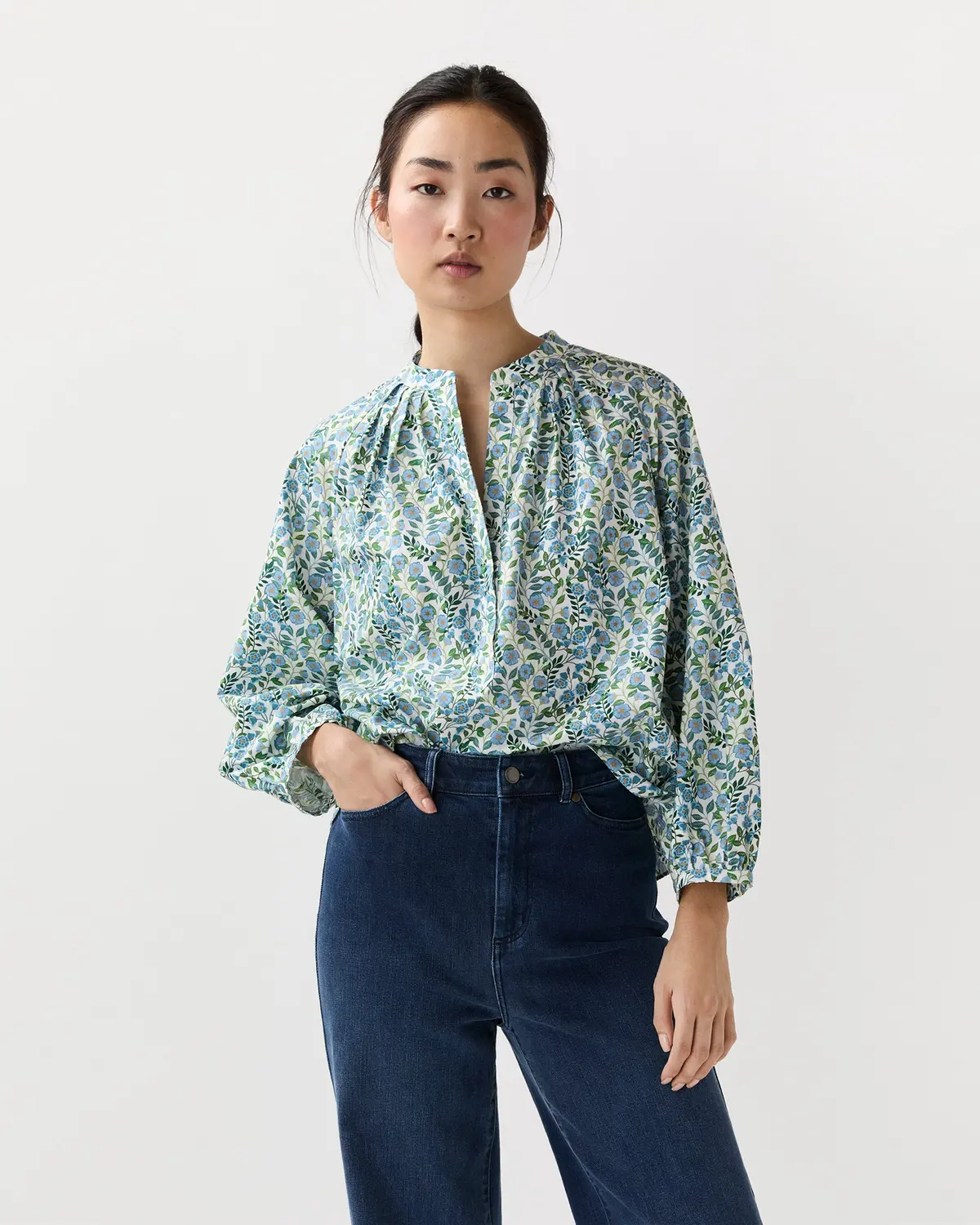Sienna Top In Blue/Green Viger's Vine Liberty Fabric 1