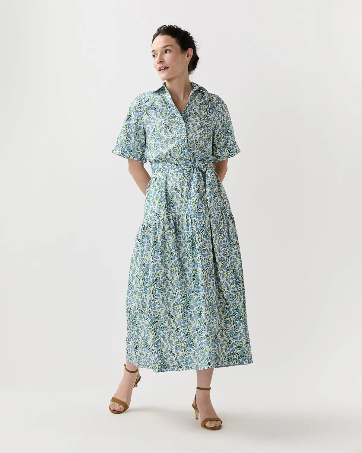 Nathalie Dress In Blue/Green Viger's Vine Liberty Fabric 1