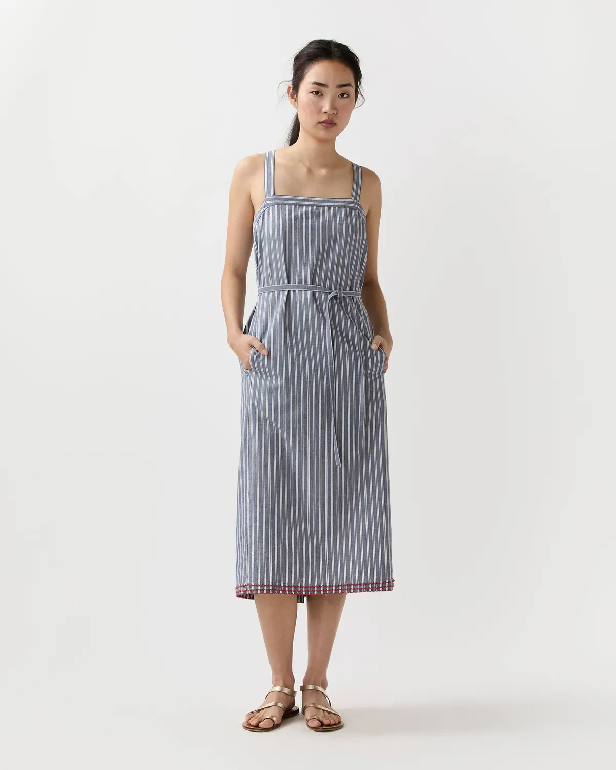 Josie Dress In Navy/Ivory Double Stripe Cotton 1