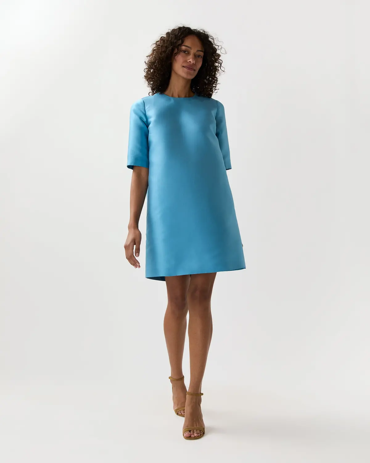 Short Paige Dress In Celest Mikado 1
