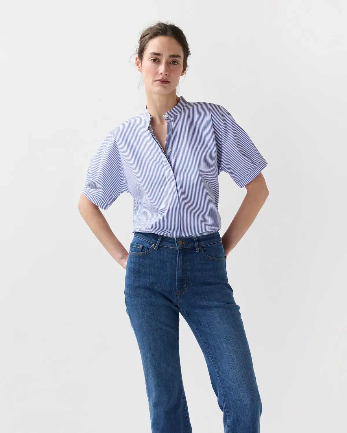 Perry Shirt In Blue Bengal Stripe Poplin 1