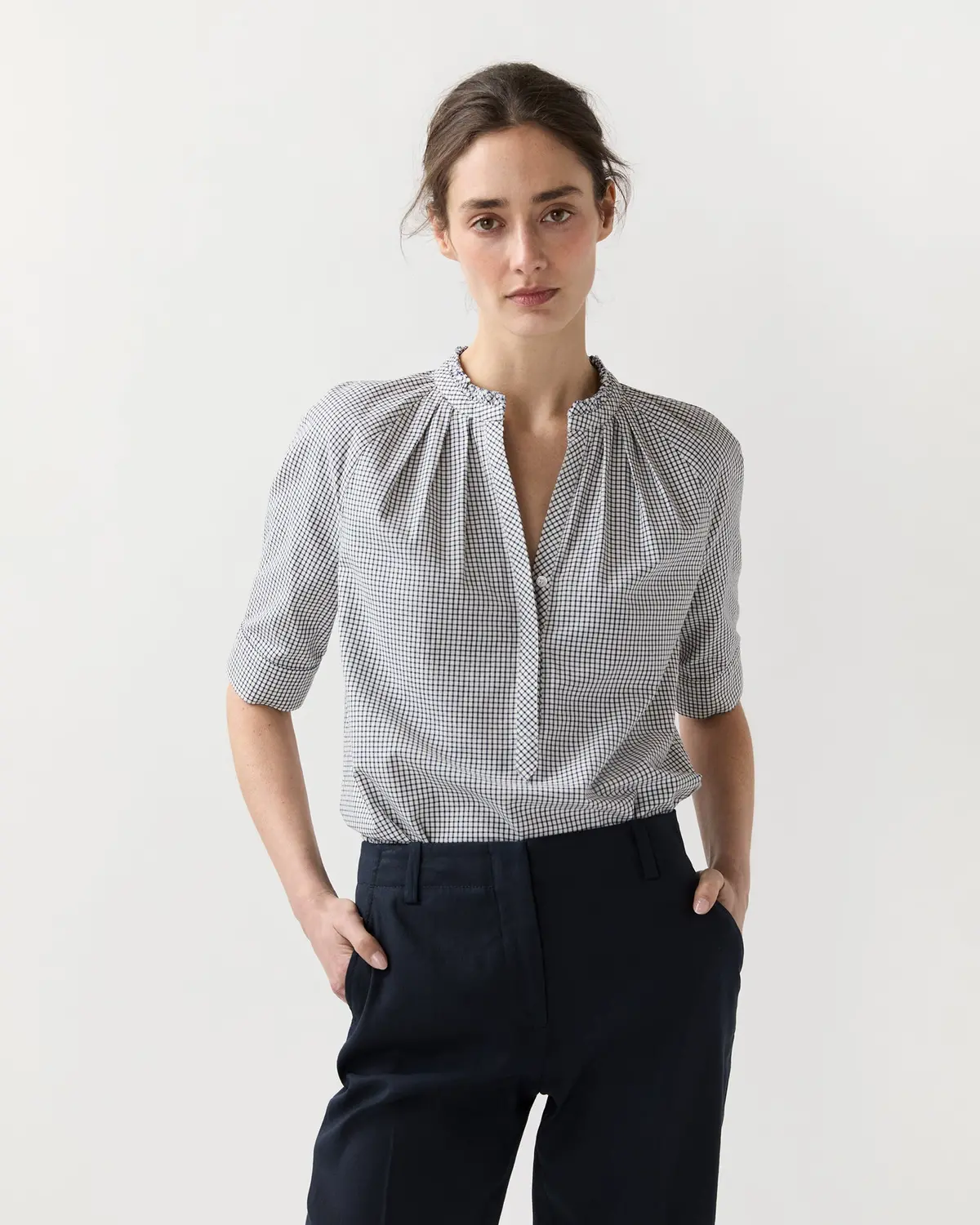 Sage Blouse In Navy/Ivory Graph Check 1