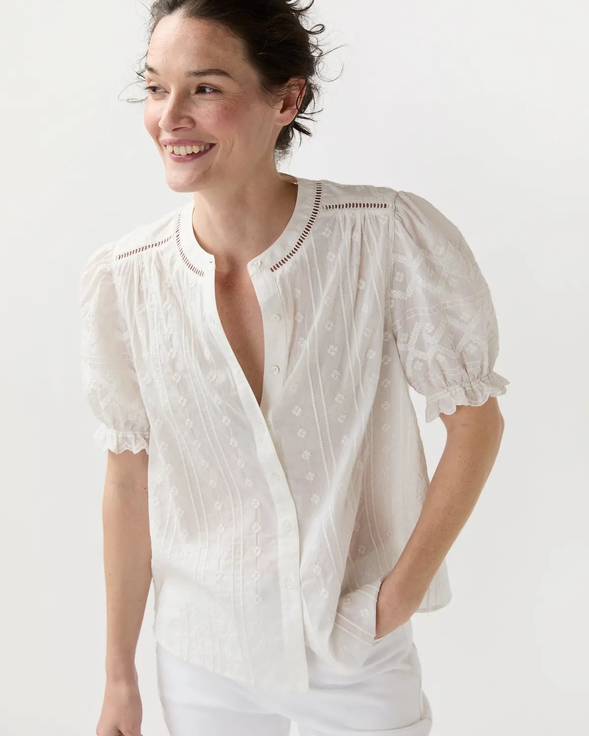 Leonie Blouse In White Embroidered Eyelet 1