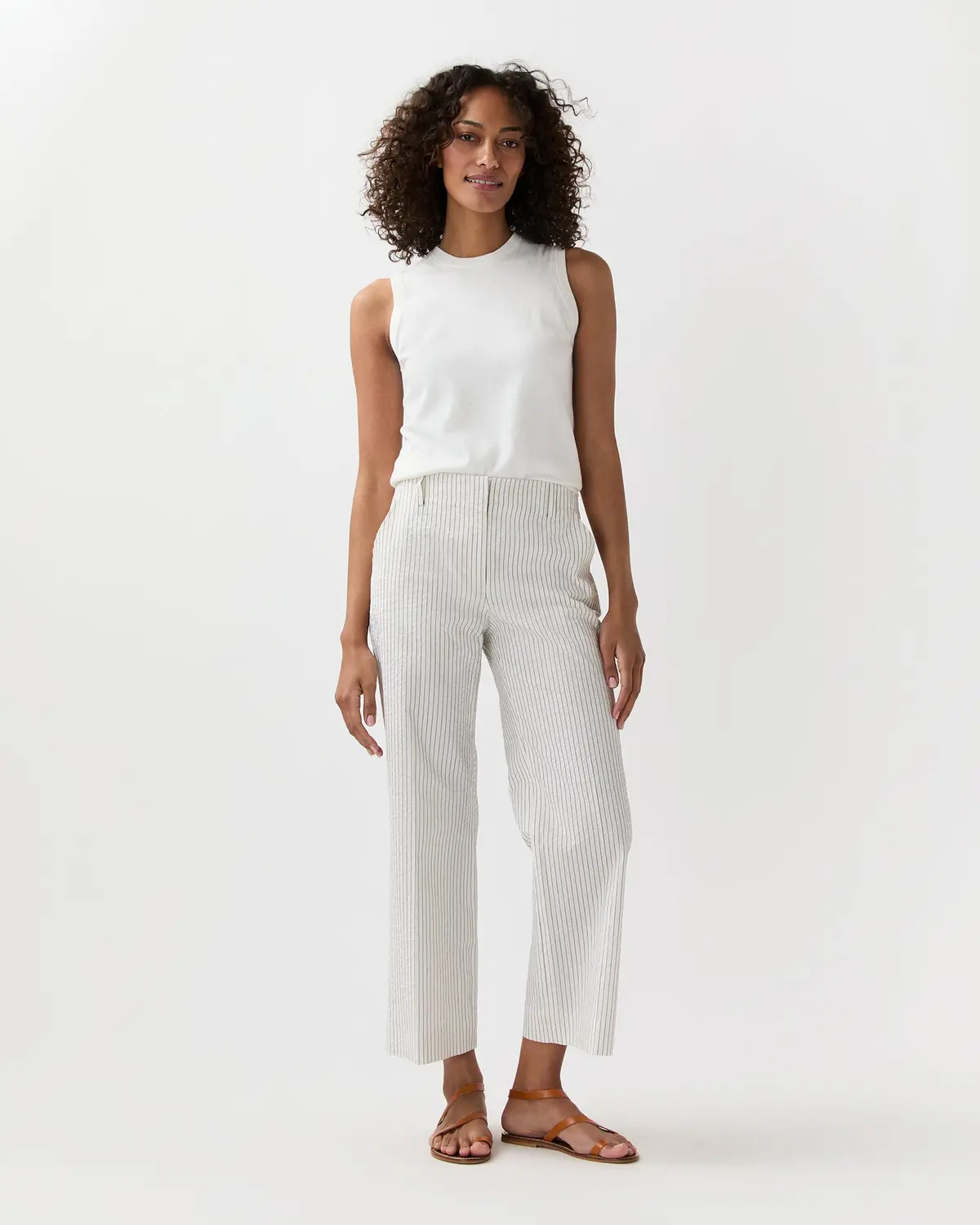 Frankie Cropped Pant In Ivory/Blue Crinkled Stripe 1
