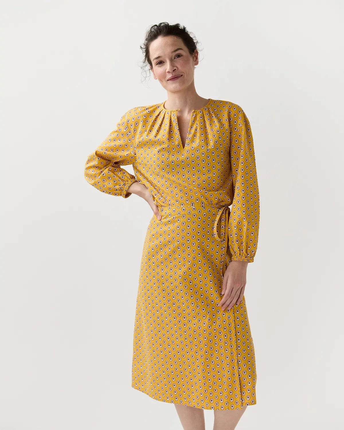 Adley Wrap Skirt In Yellow Provençal Rustic Poplin 1