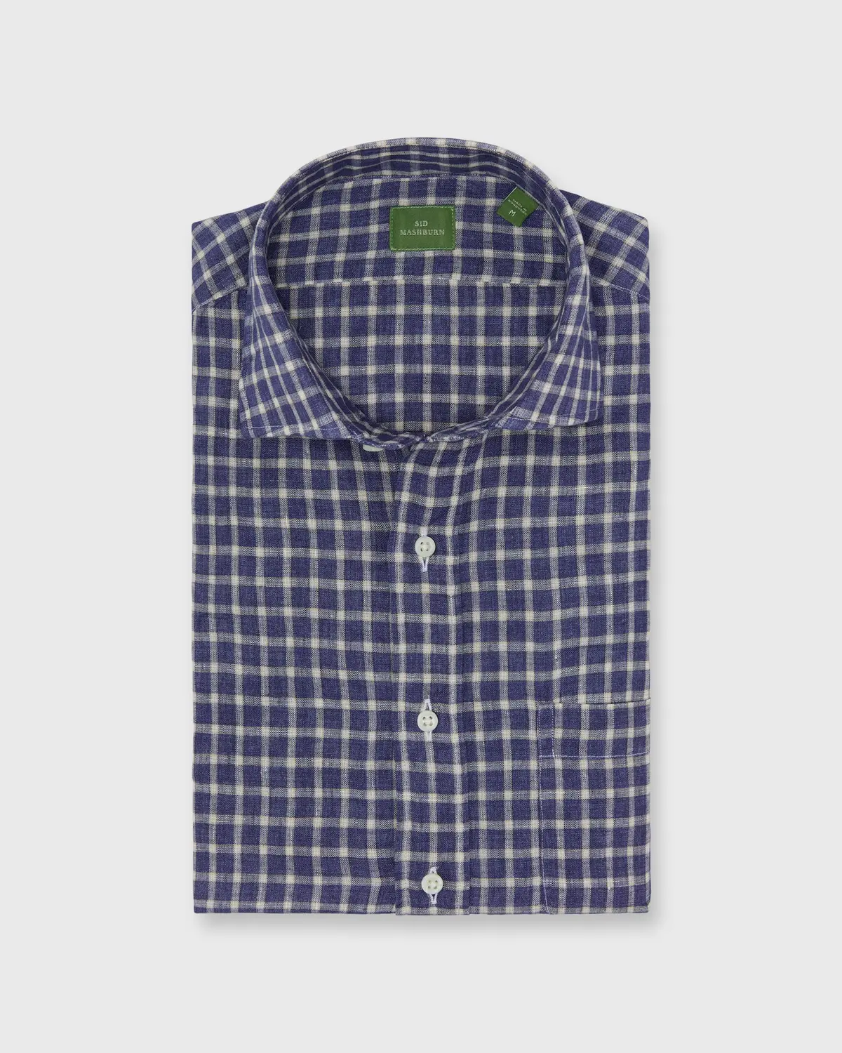 Spread Collar Sport Shirt In Navy/Bone/Khaki Windowpane Linen 1