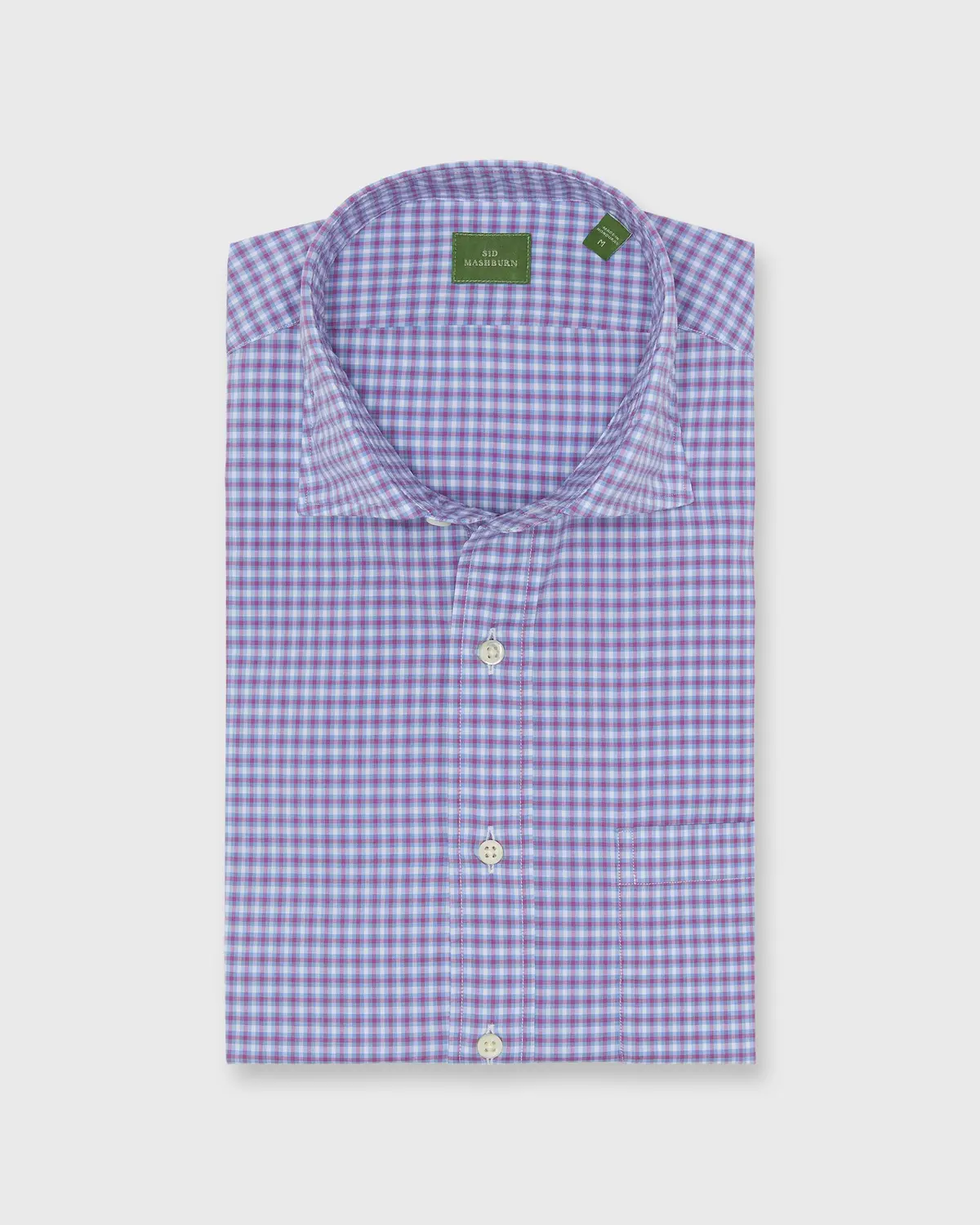 Spread Collar Sport Shirt In Sky/Berry/White Check Poplin 1