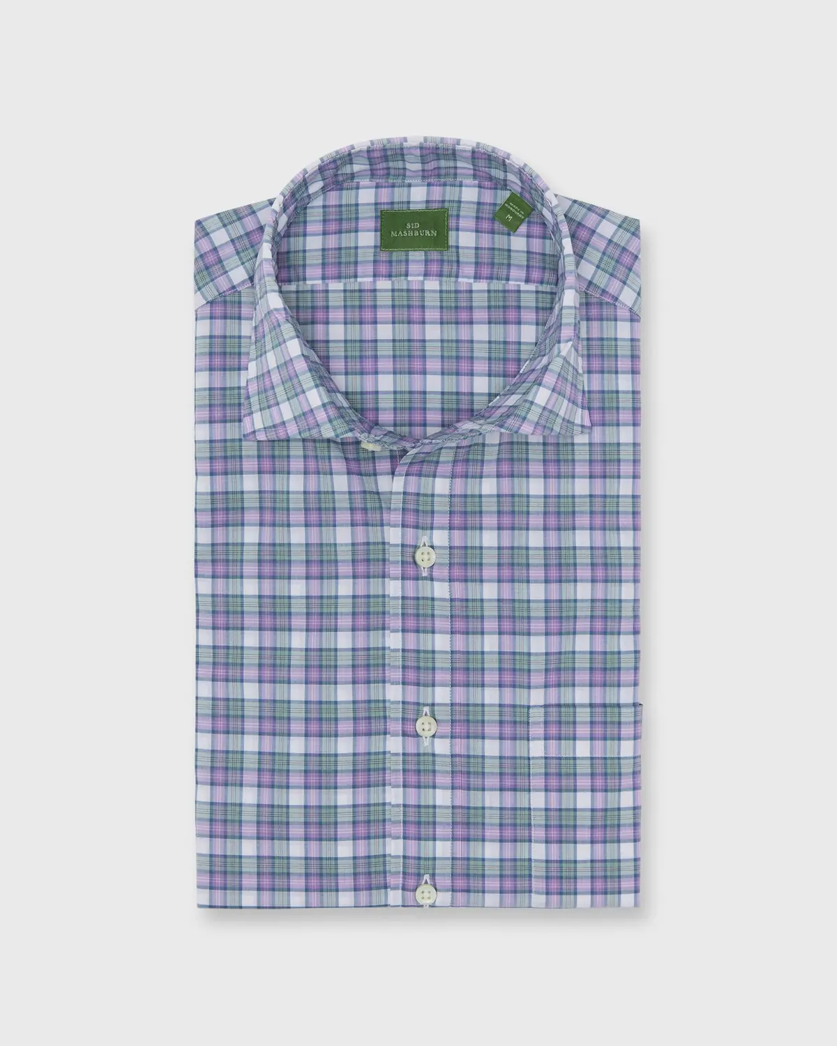 Spread Collar Sport Shirt In Lavender/Sage/Pink Plaid Poplin 1