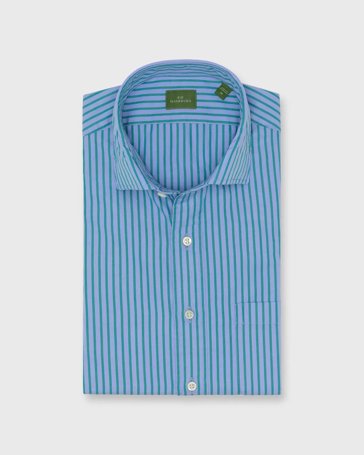 Spread Collar Sport Shirt In Sky/Teal Stripe Poplin 1