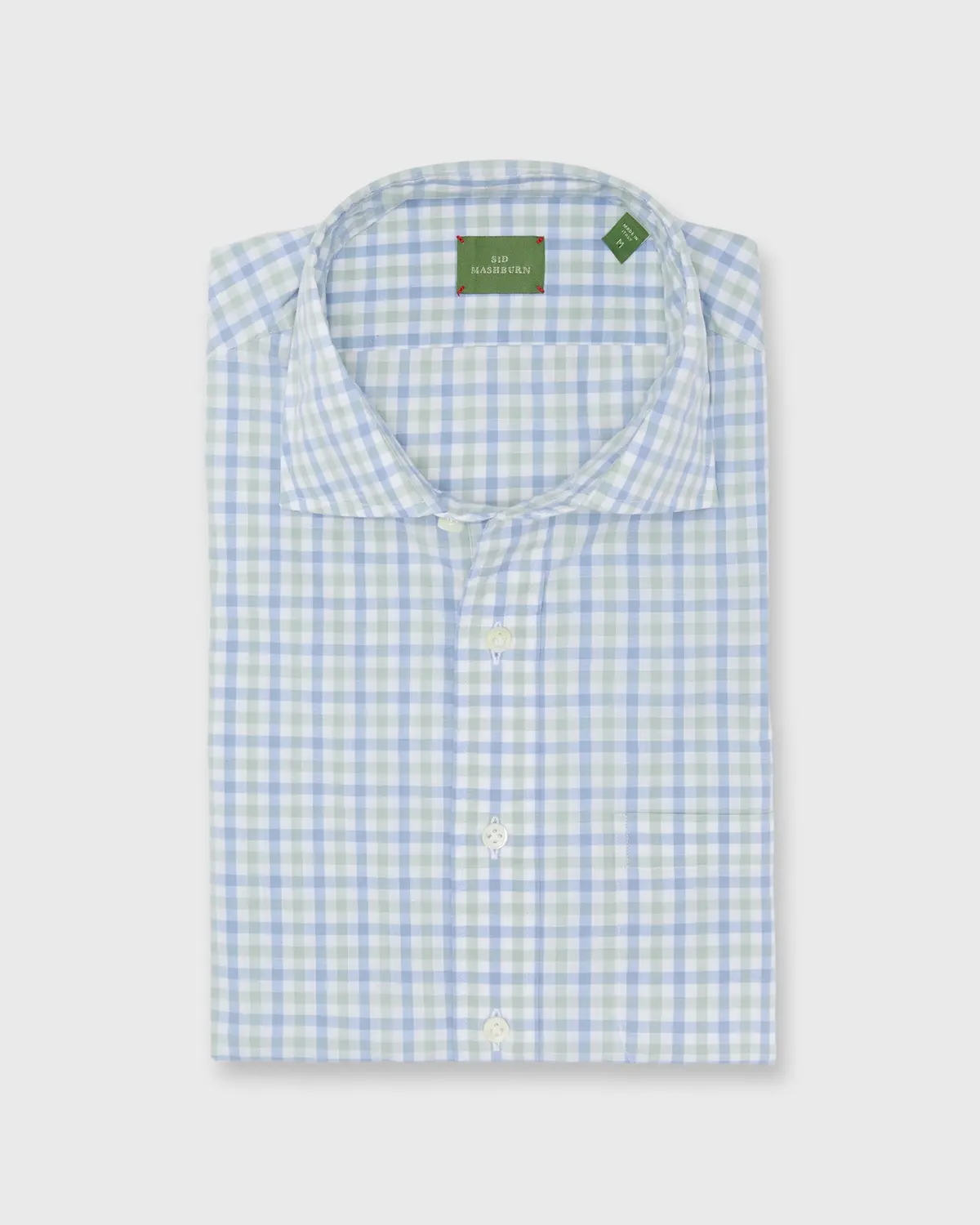 Otto Handmade Sport Shirt In Blue/Green Gingham Poplin 1