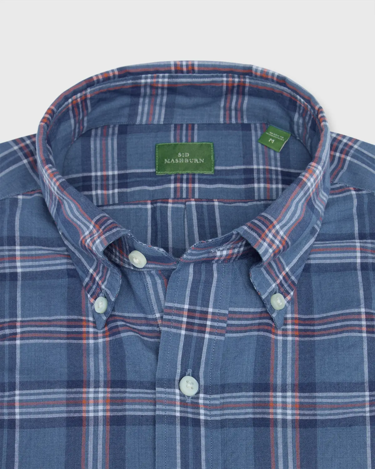 Short-Sleeved Button-Down Popover Sport Shirt In Indigo/Orange/White Madras 3