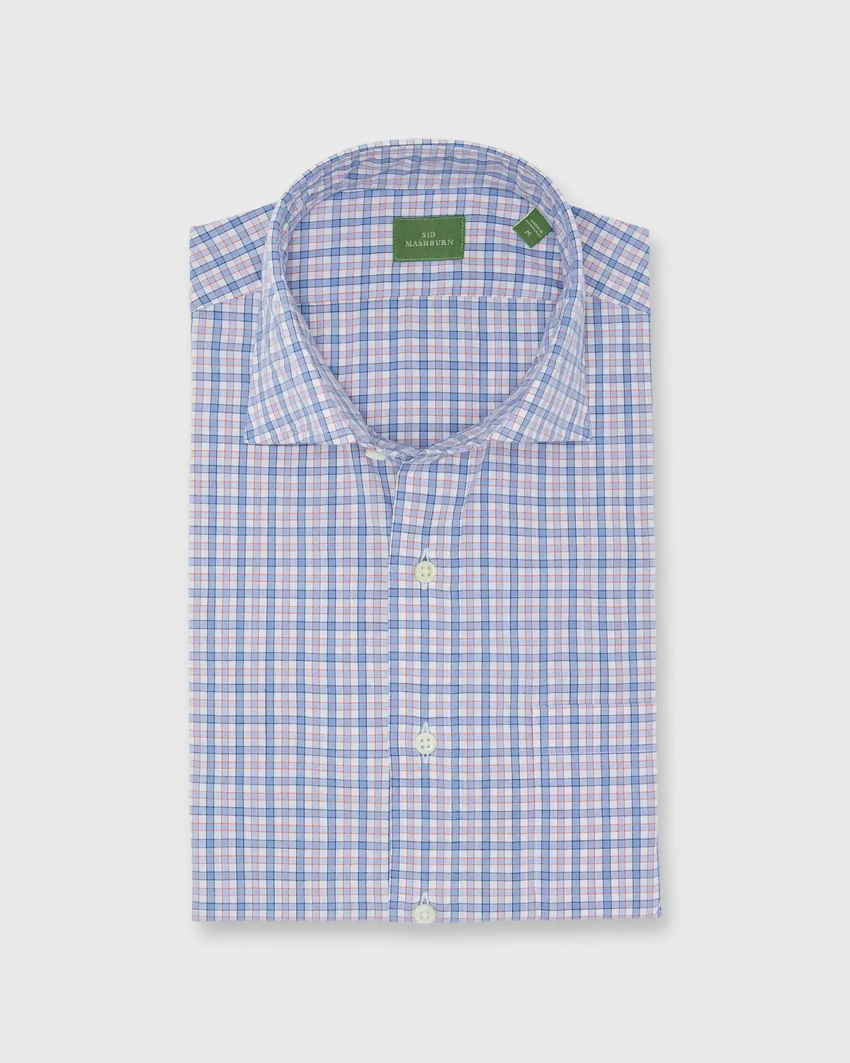 Spread Collar Sport Shirt In Blue Multi/Orange Check Poplin 1