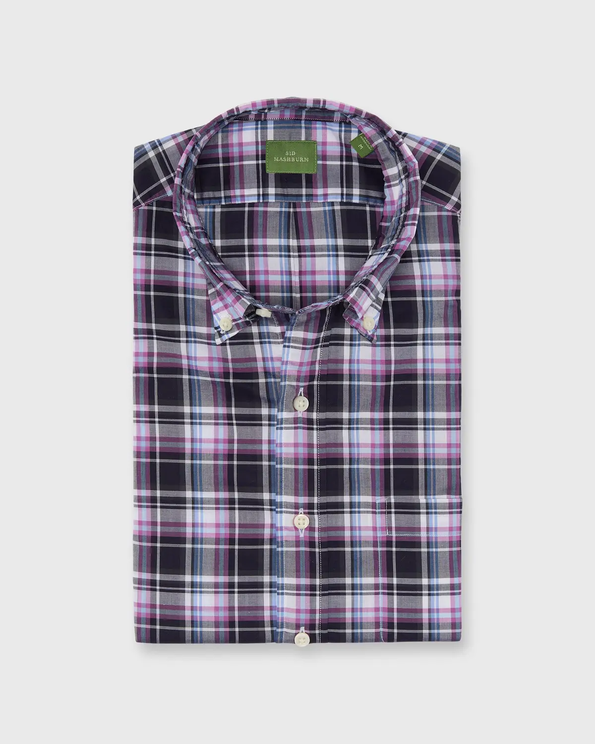 Button-Down Sport Shirt In Navy/Berry/White Plaid Poplin 1