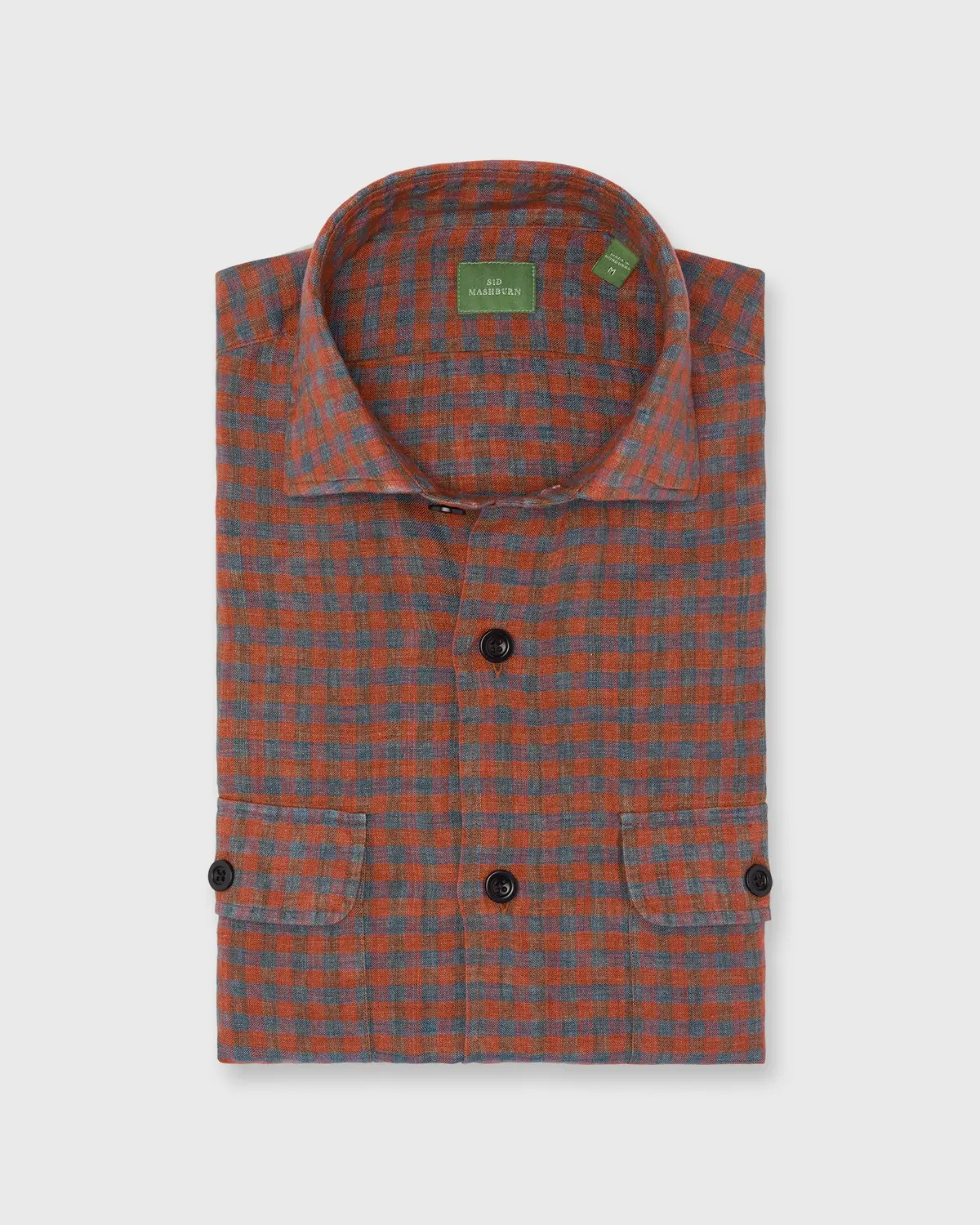 Band-Hem Work Shirt In Red/Blue Gingham Linen 1