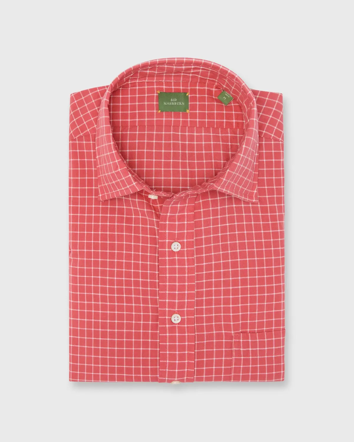 Handmade Spread Collar Sport Shirt In Coral/Bone Windowpane Madras 1