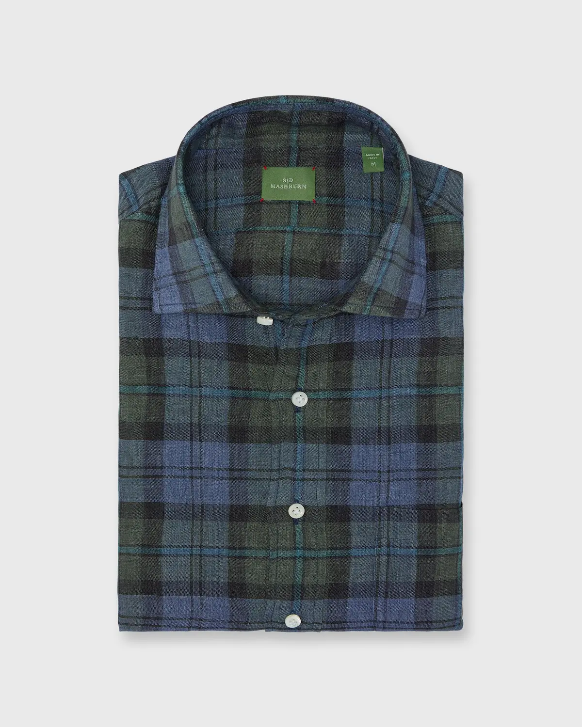 Otto Handmade Sport Shirt In Blue/Olive/Lovat Plaid Linen 1