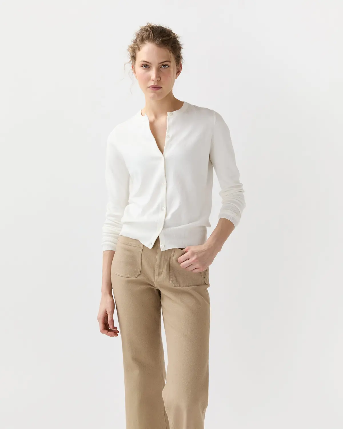 Rosie Cardigan In Ivory Cotton/Silk 1