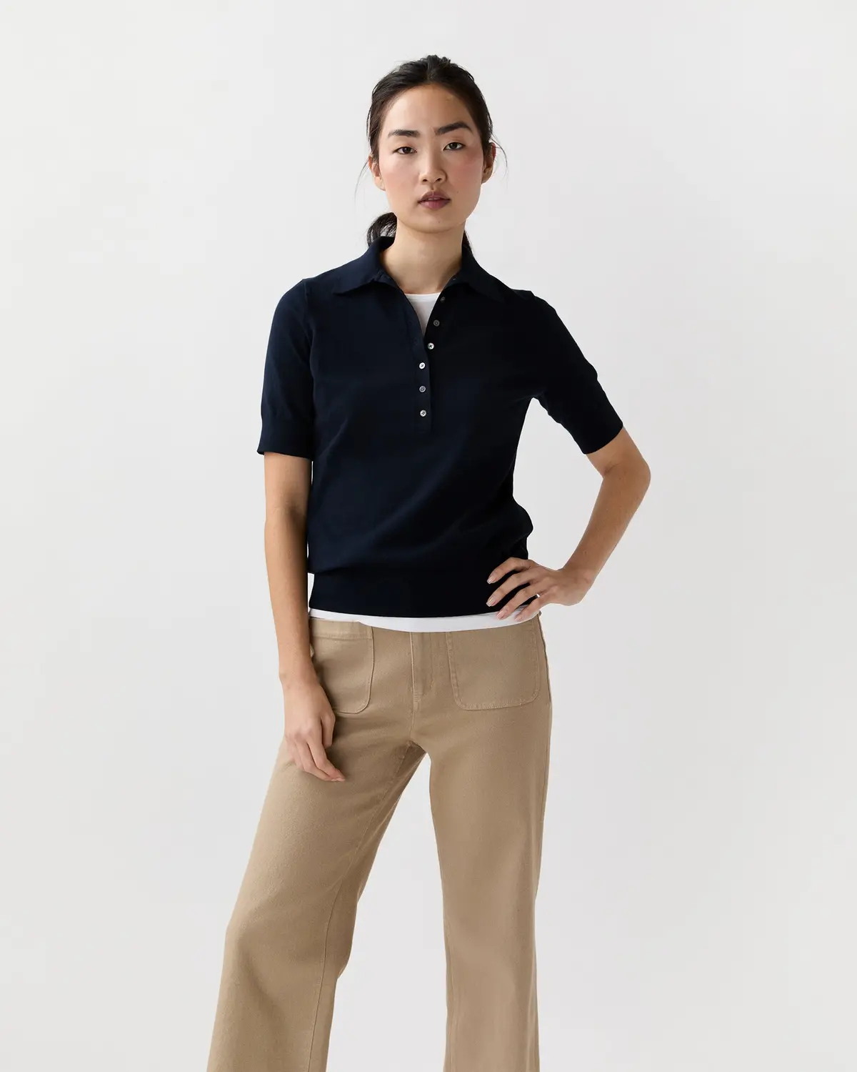Tasha Polo In Navy Ice Cotton 1