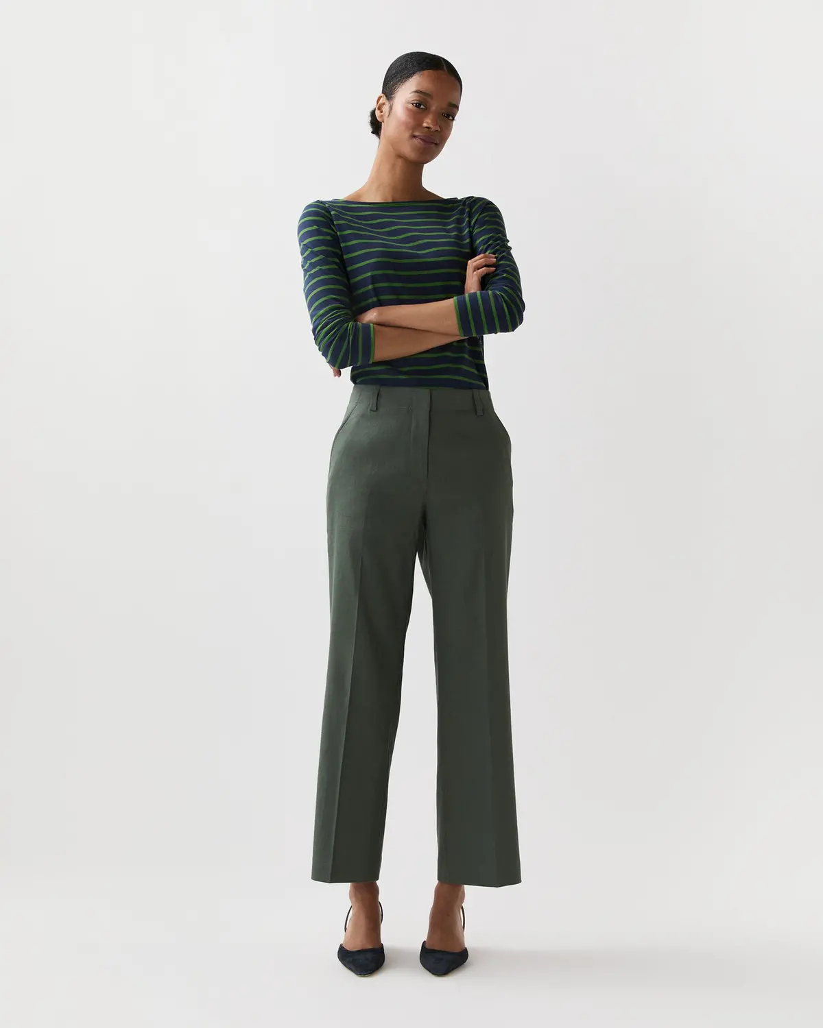 Frankie Cropped Pant In Olive Stretch Cotolino 3