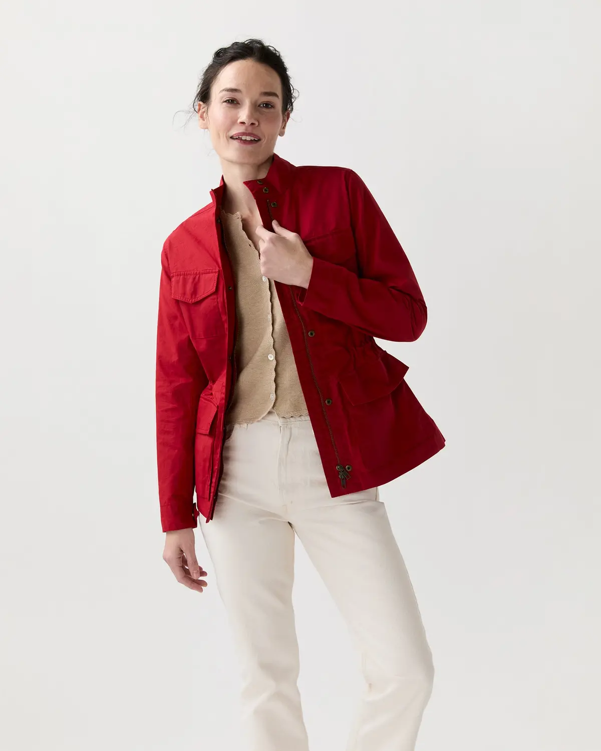 M65 Jacket In Red Dry Waxed Poplin 1