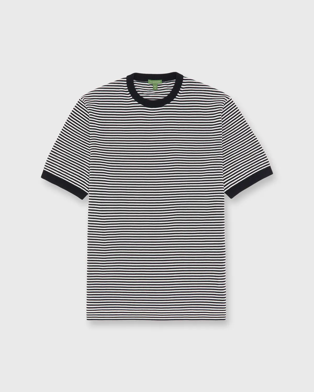 Short-Sleeved Crewneck Sweater In Navy/Chalk Stripe Cotton 1