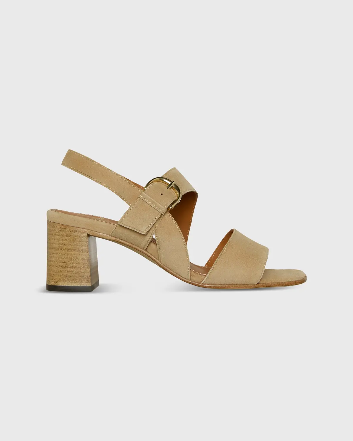 Double-Strap Block Heel In Camel Suede 1