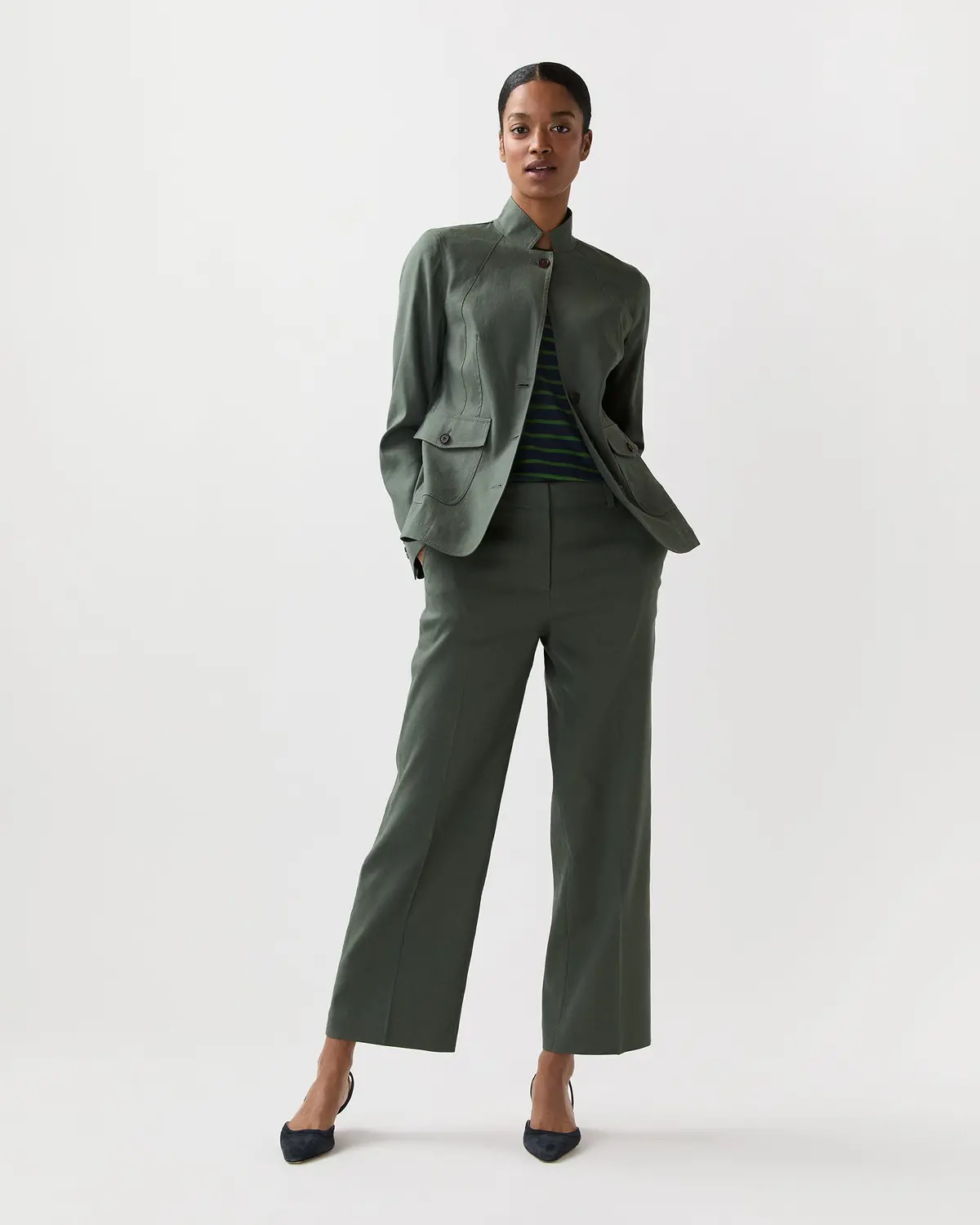 Frankie Cropped Pant In Olive Stretch Cotolino 1