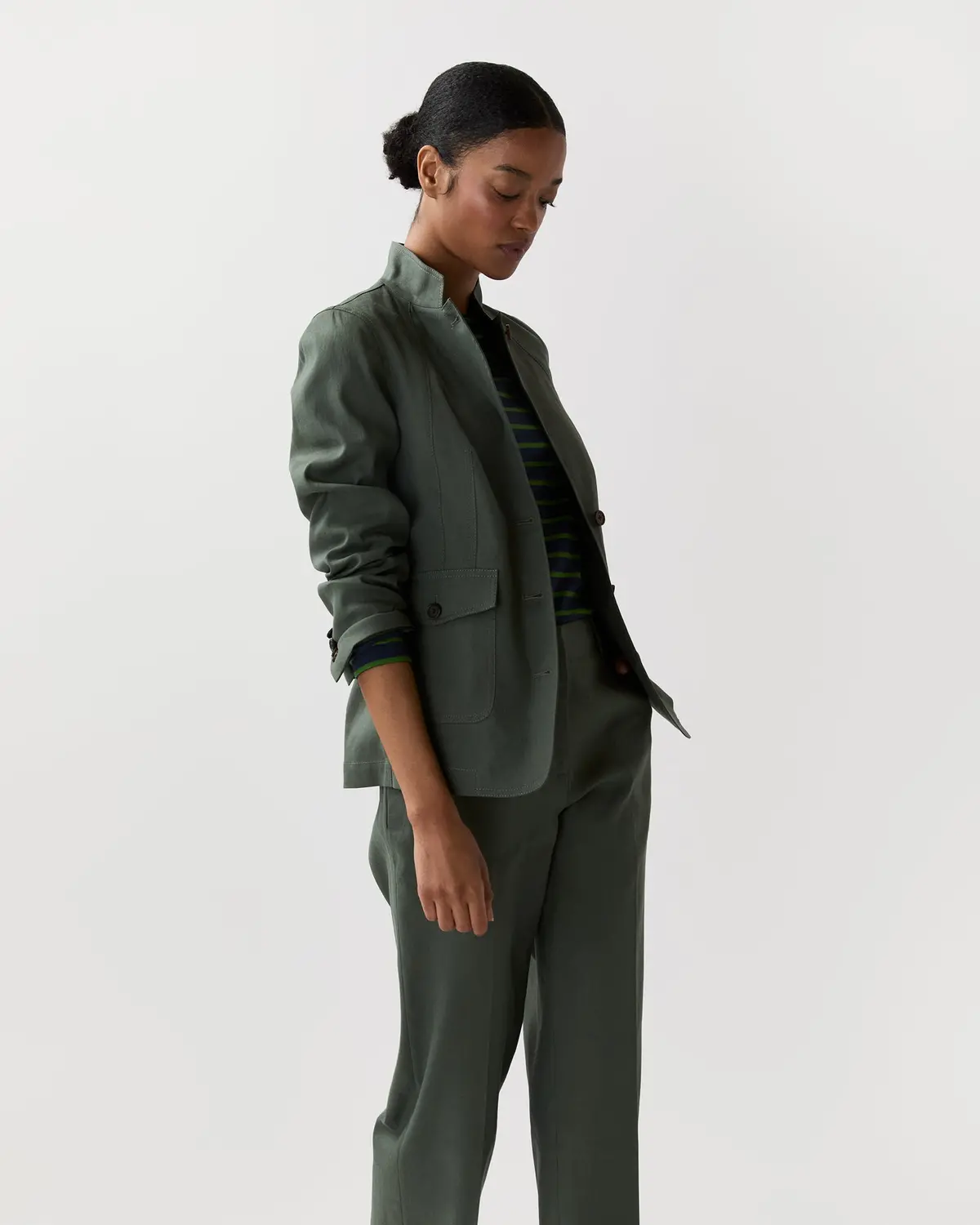 Cecile Jacket In Olive Stretch Cotolino 1