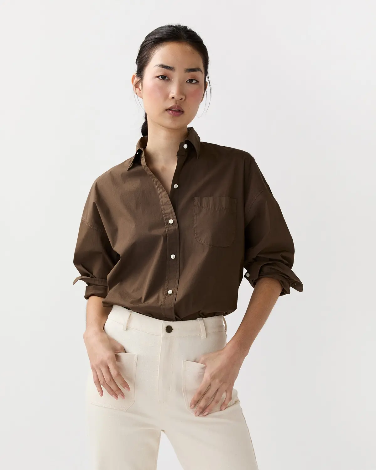 Weekender Shirt In Brown Cotton/Nylon Poplin 1