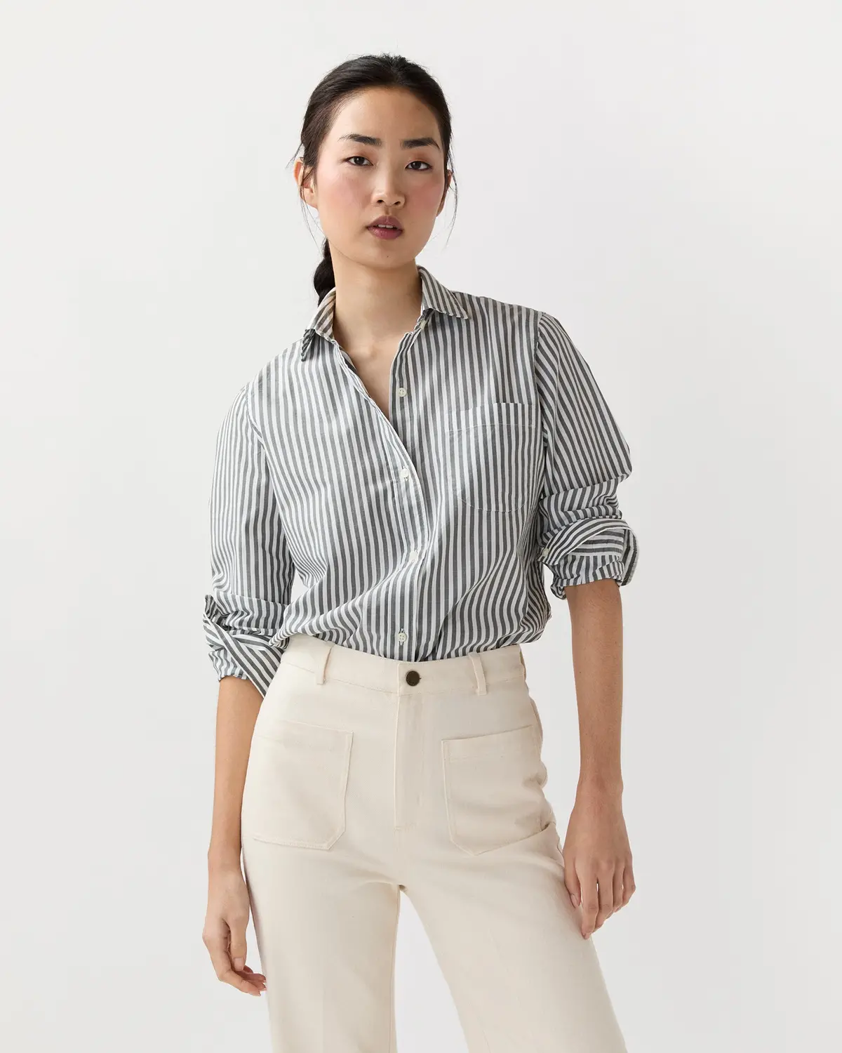 Sidney Shirt In Olive/White Stripe Chambray 1