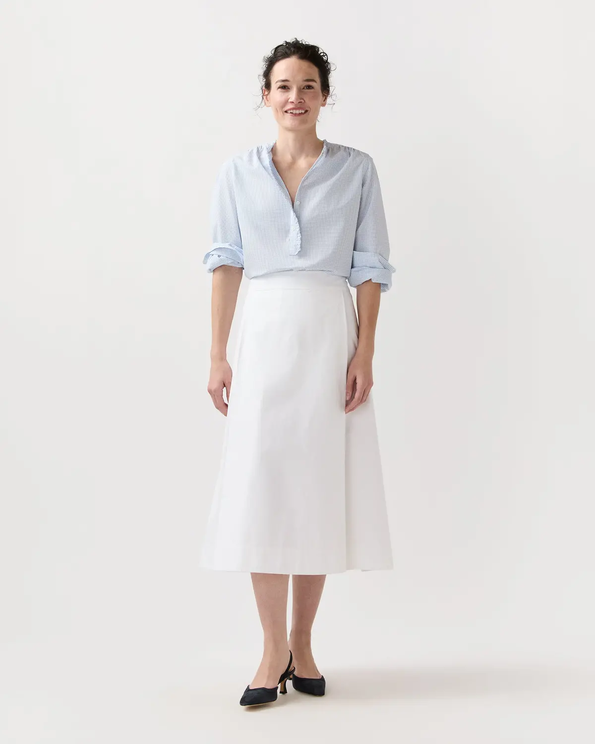 Becca Shirt In Blue Small Graph Check Poplin 3