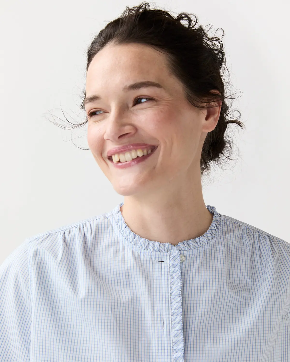 Becca Shirt In Blue Small Graph Check Poplin 2