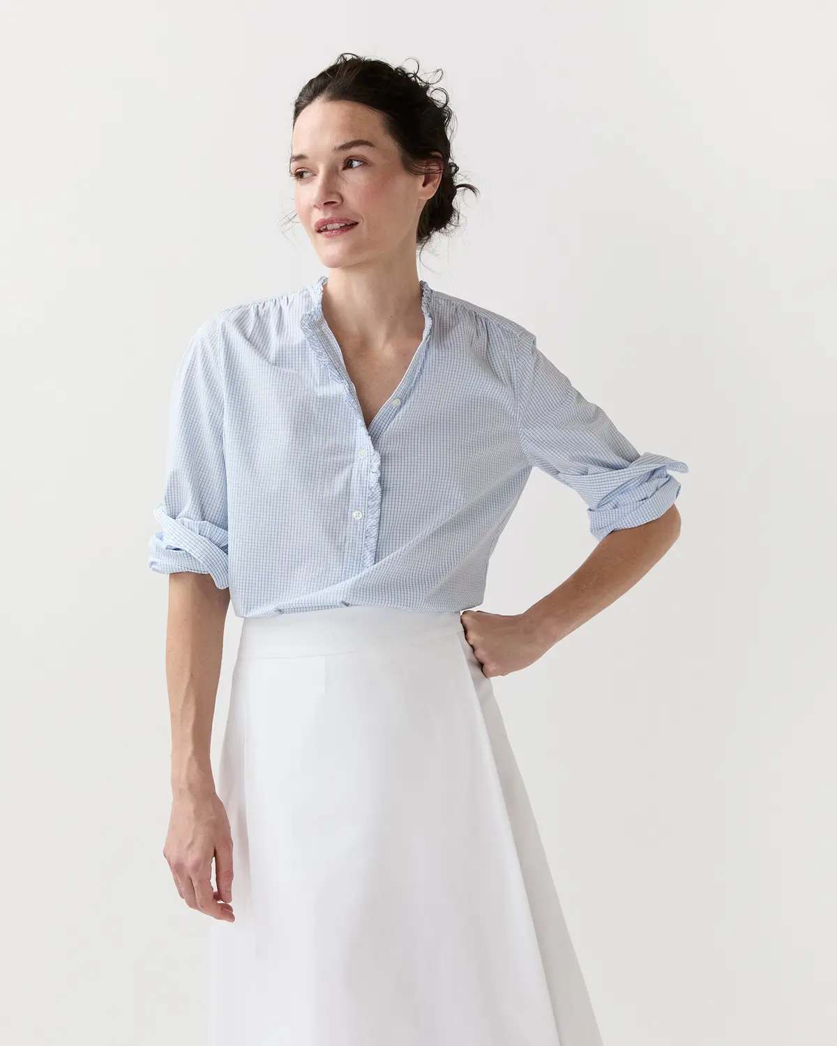 Becca Shirt In Blue Small Graph Check Poplin 1