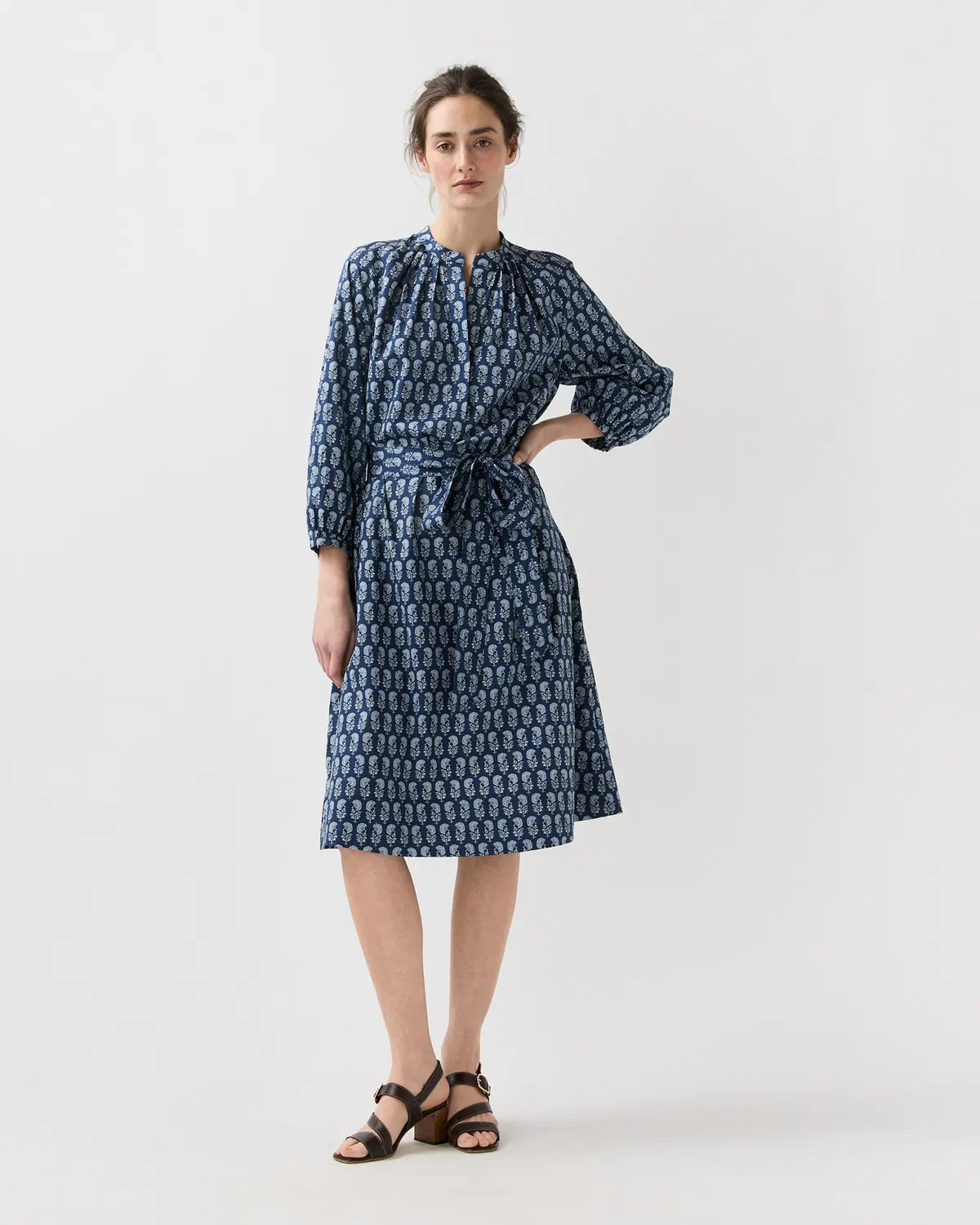 Sienna Dress In Marine French Country Floral Poplin 1