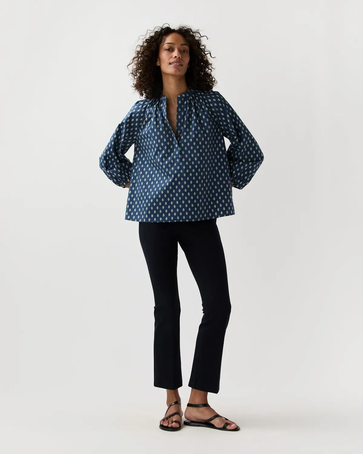 Sienna Top In Navy/Ivory Mazan Provençal Printed Poplin 2