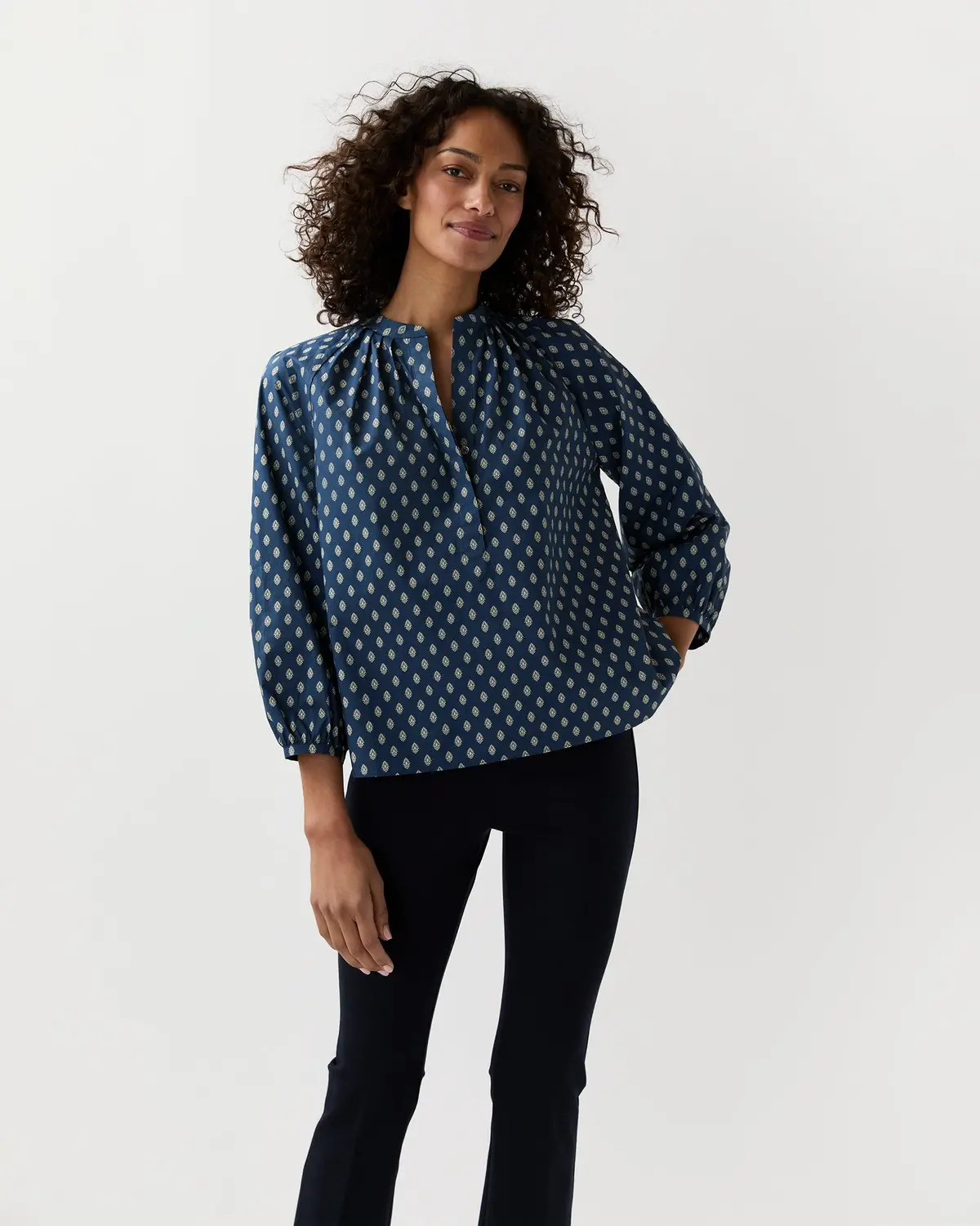 Sienna Top In Navy/Ivory Mazan Provençal Printed Poplin 3