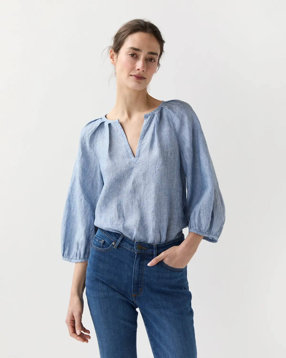 Victoria Blouse In Provence Blue Sahara Linen 1