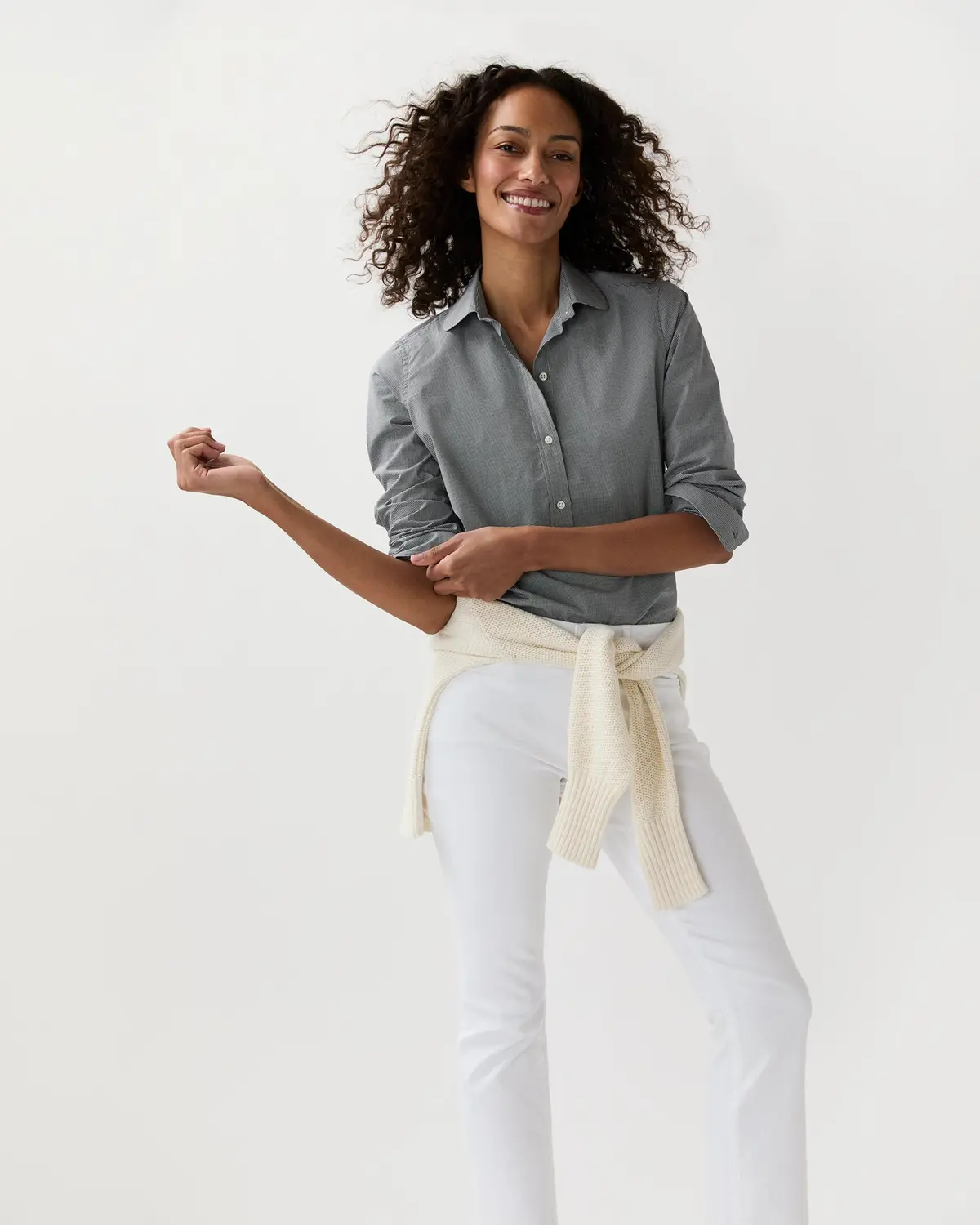 Tomboy Club Popover Shirt In Navy Micro Gingham Poplin 1