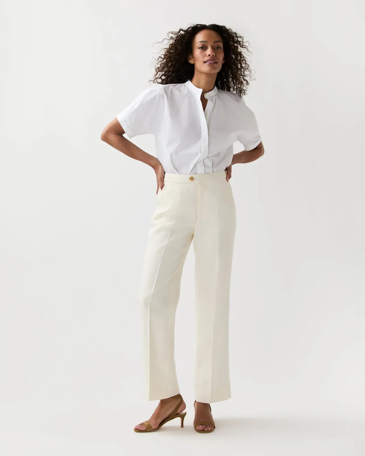 Billie Pant In Ivory Stretch Linen Twill 1