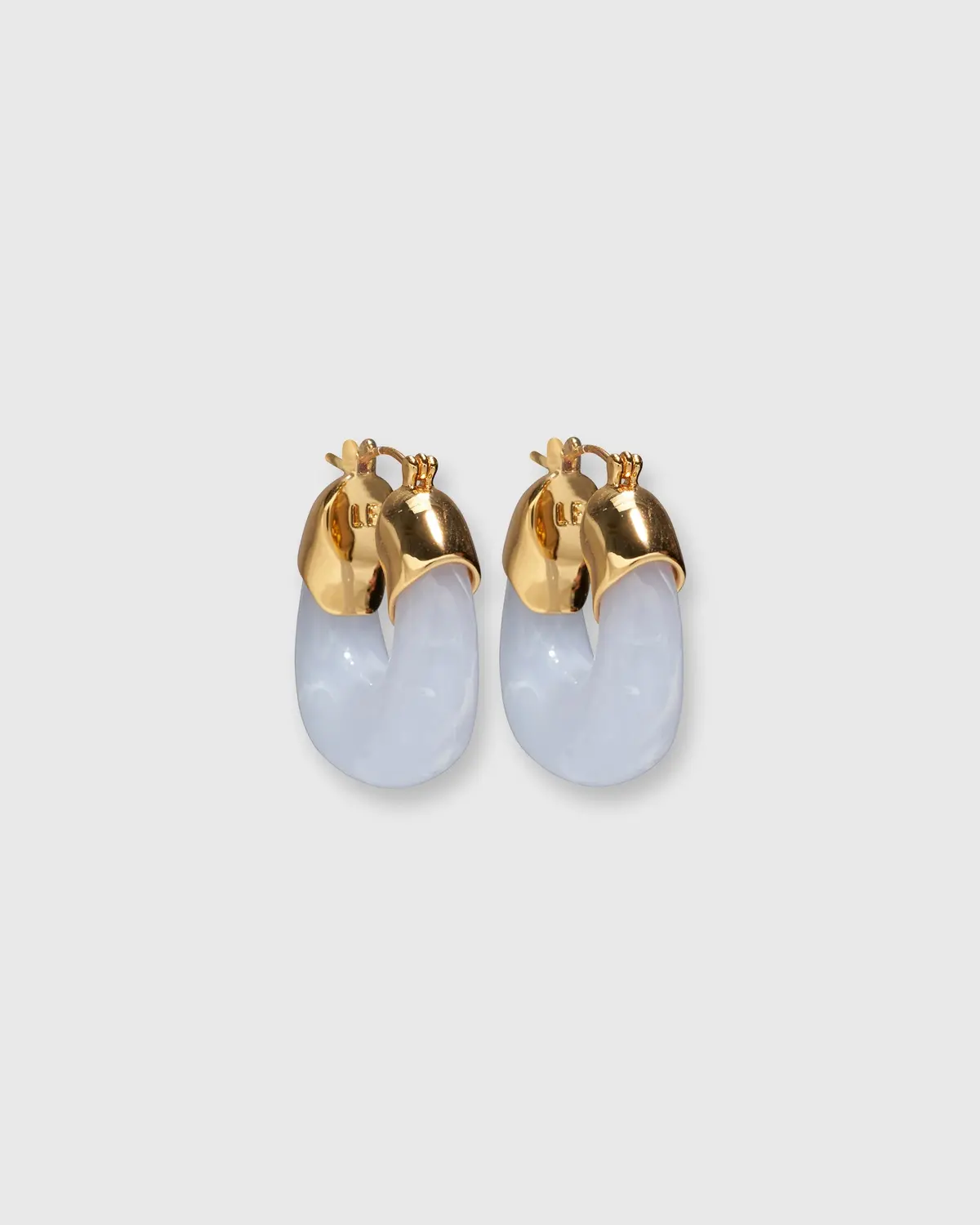 Mini Organic Hoop Earrings In Marbled Blue Lace 1