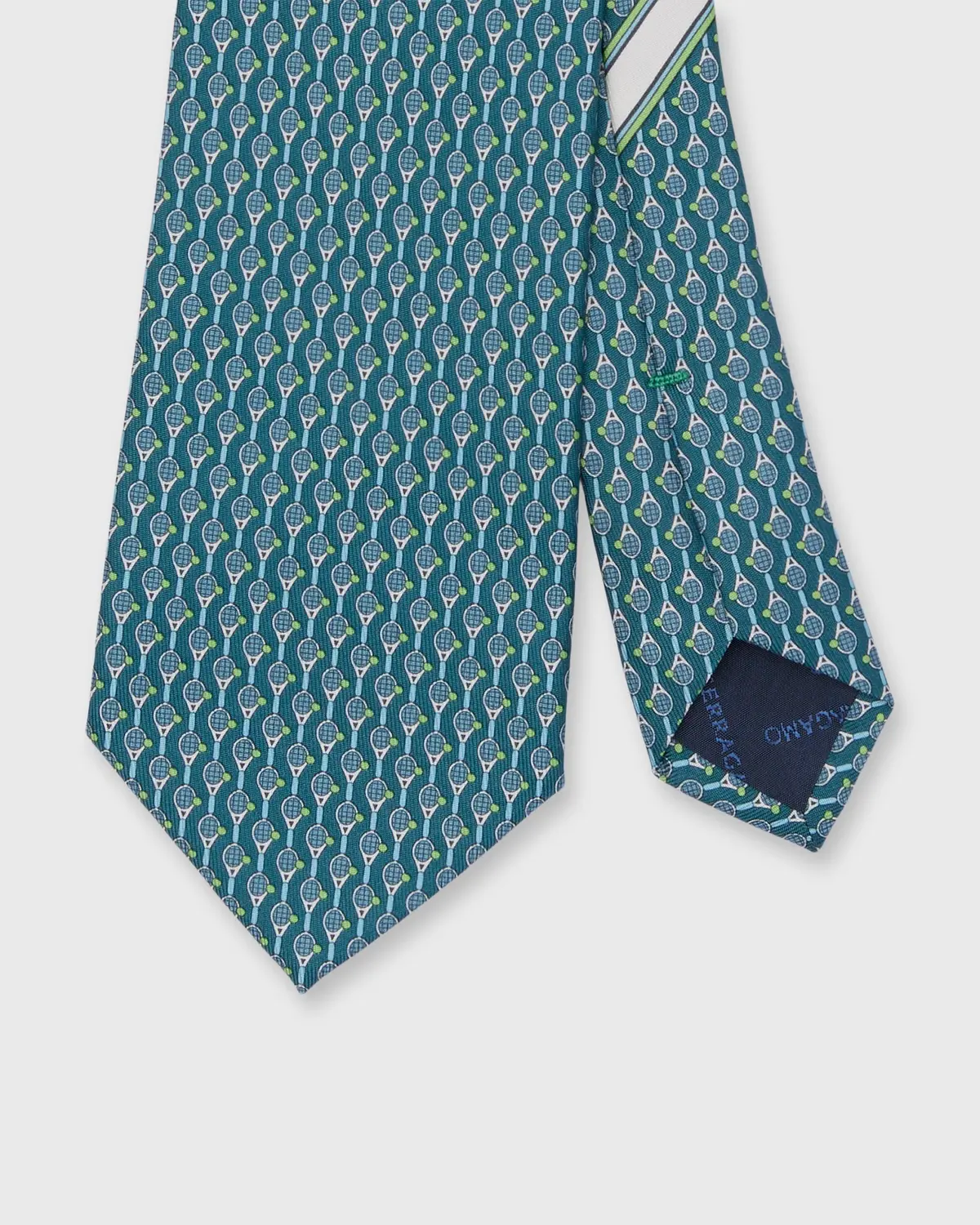 Silk Print Tie In Green Tennis 1