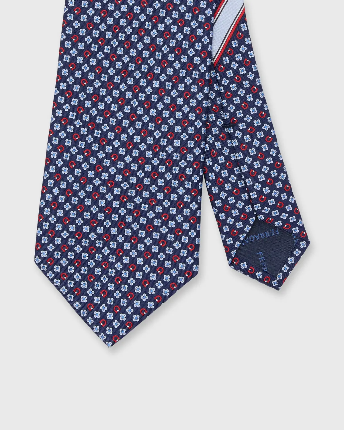 Silk Print Tie In Dark Navy Gancini Flower 1