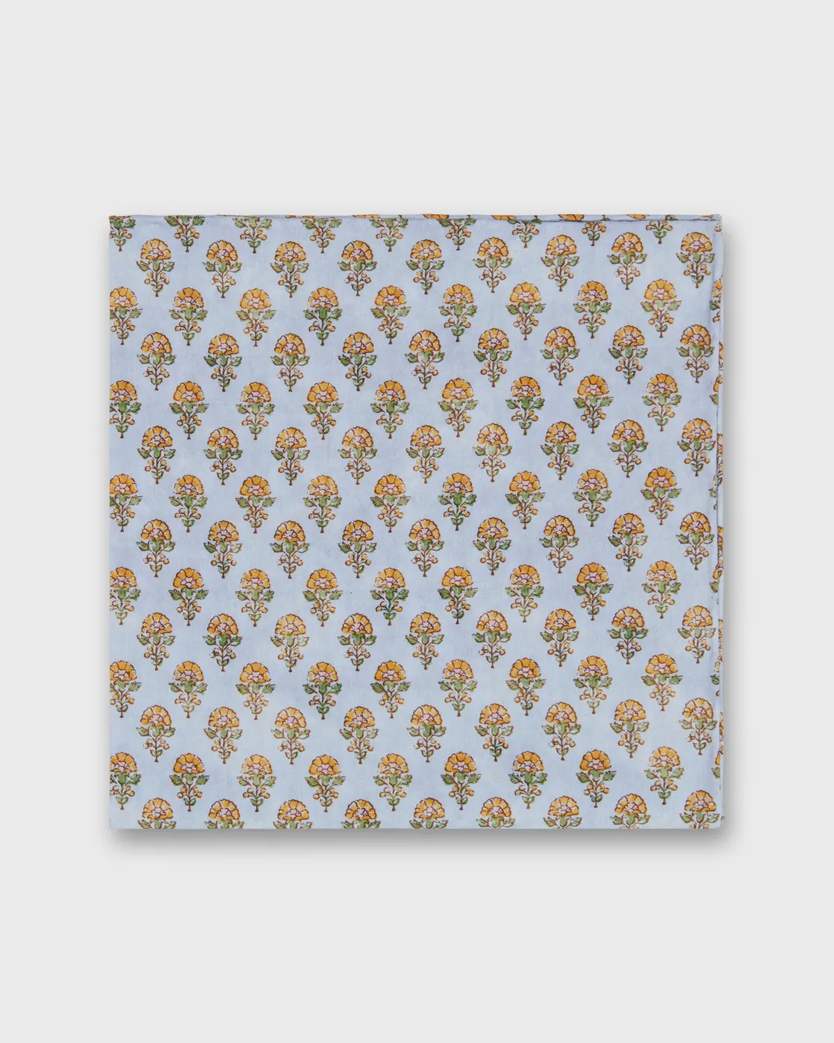Cotton Print Pocket Square In French Blue/Tangerine Floral Printed Poplin 1