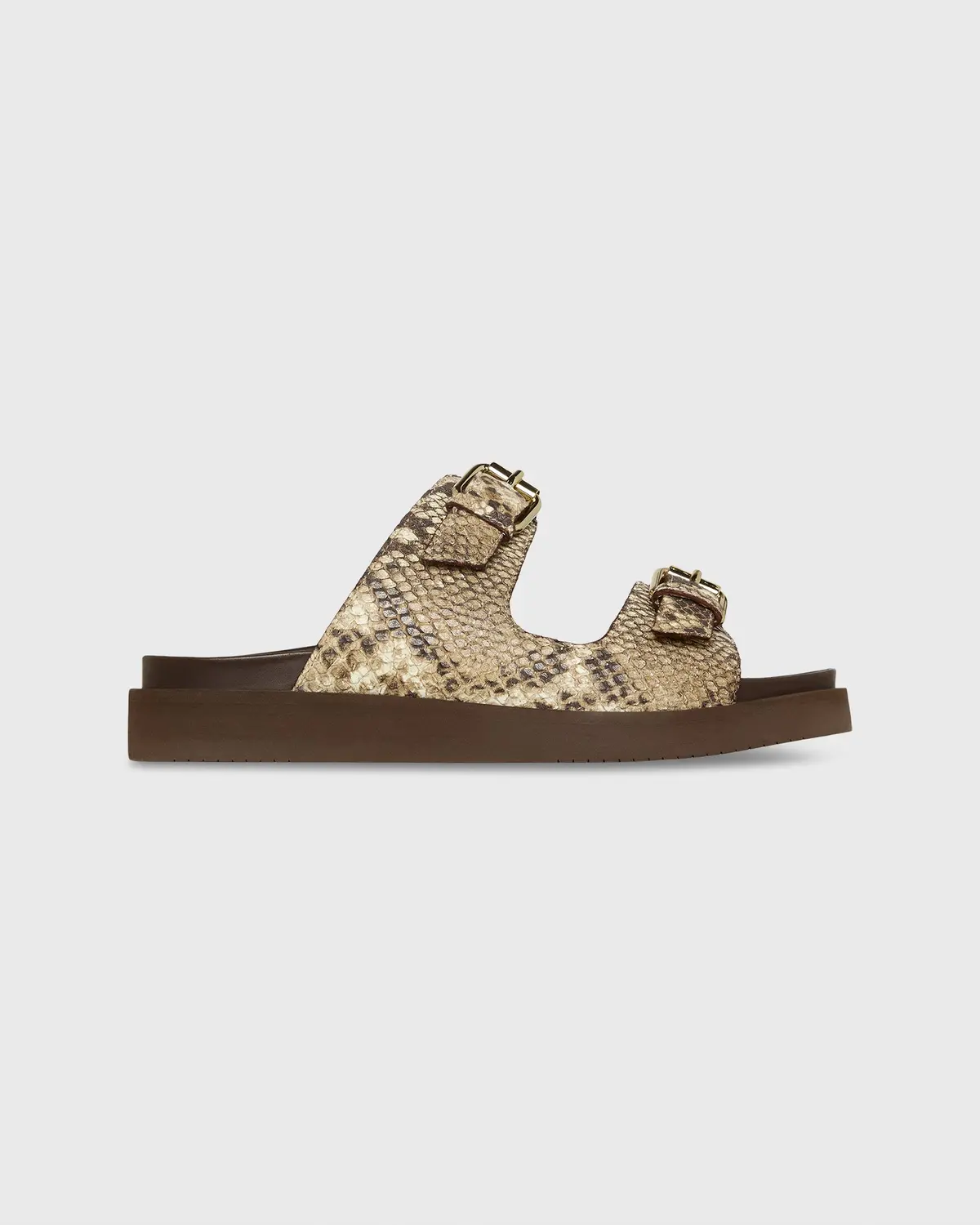 Double Buckle Platform Slide In Python Stamped Leather 1