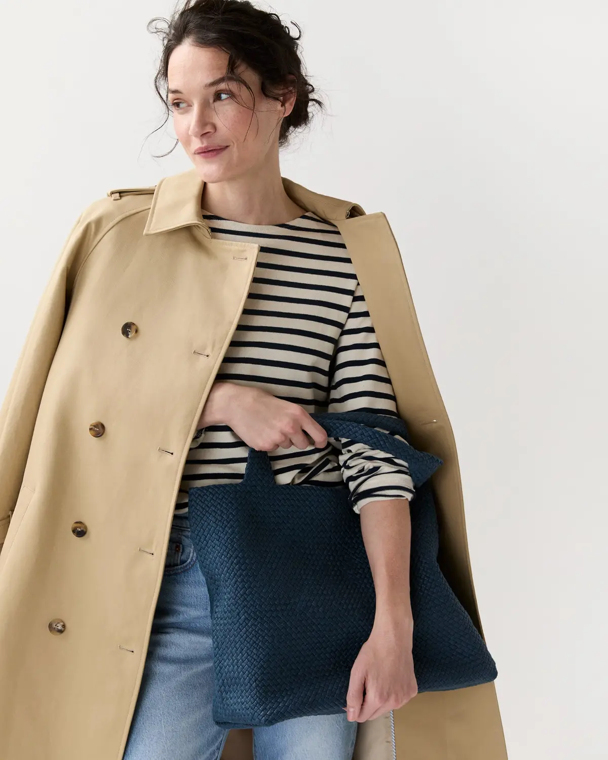 Large Mercato Handwoven Tote In Blue Coated Cotton 1