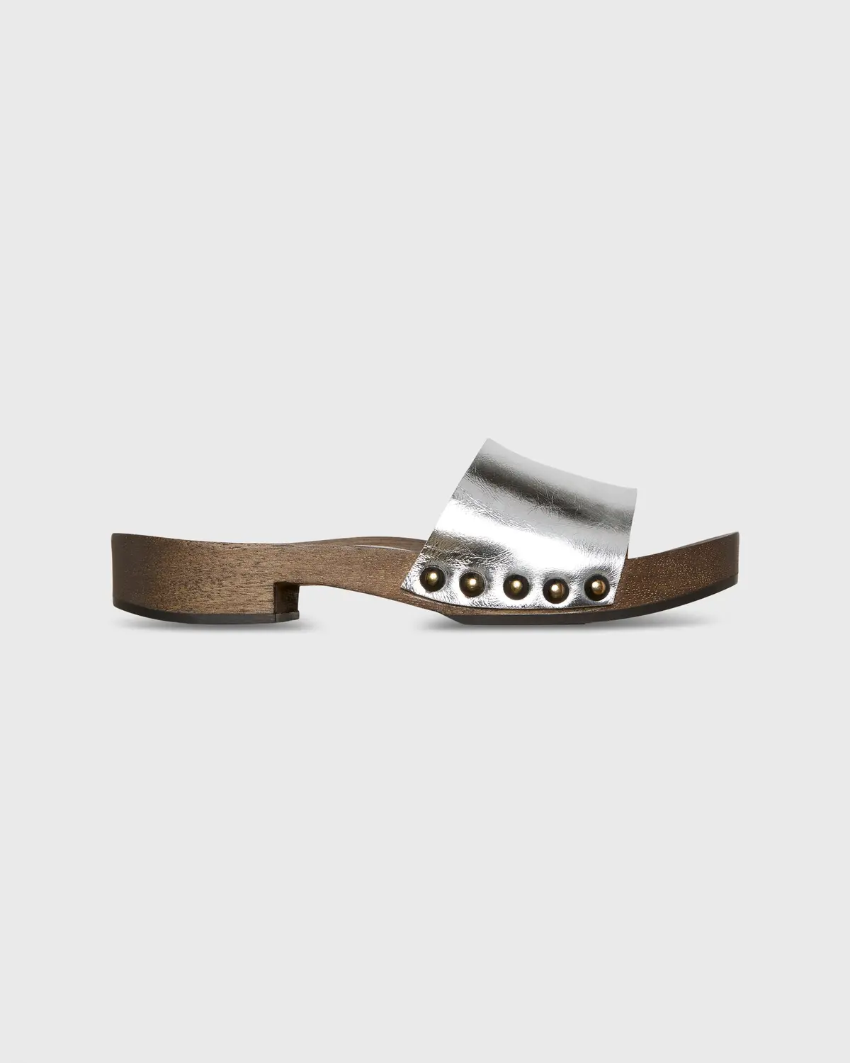 Slide Clog In Silver Leather 1