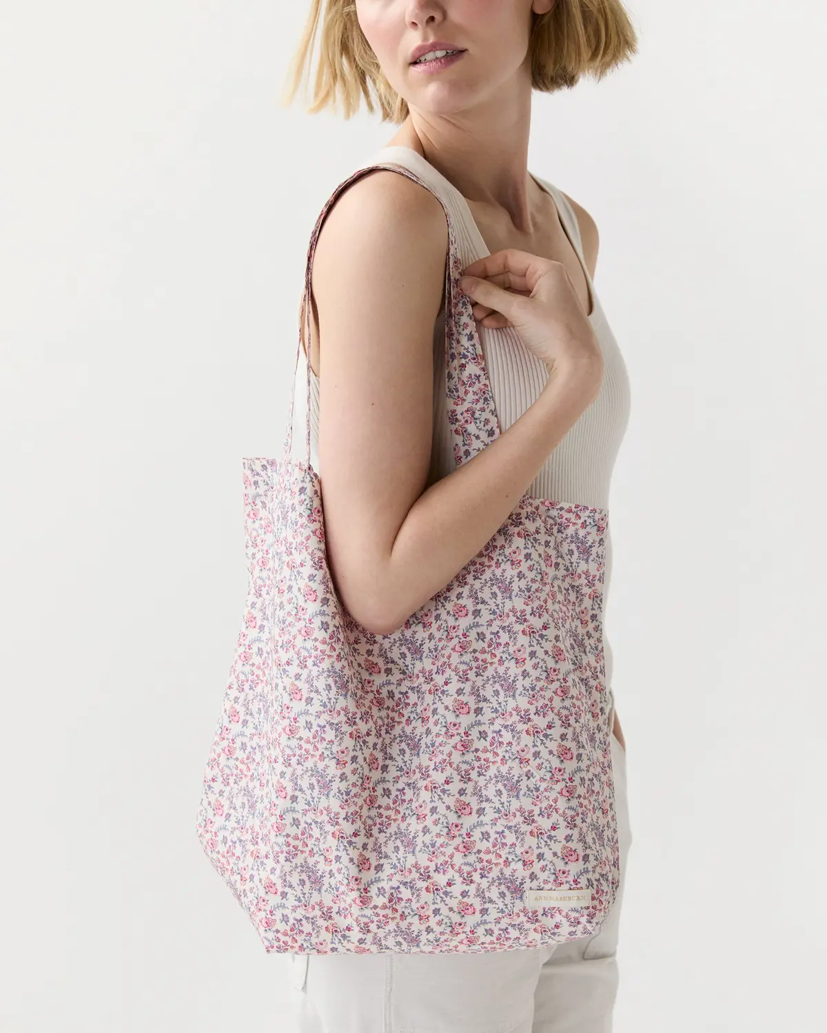 Reusable Tote Bag In Pink/Multi Sea Rose Liberty Fabric 1